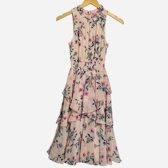 Eliza J Floral Ruffle A Line Dress Blush Pink Size 2 - Picture 2 of 9